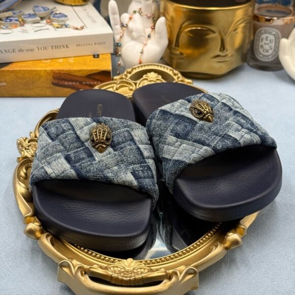 🆕 KURT GEIGER LONDON 🧿 NWOT Blue Denim Meena Eagle Slides, Sz EU 36.5 US 6.5 - Picture 10 of 14
